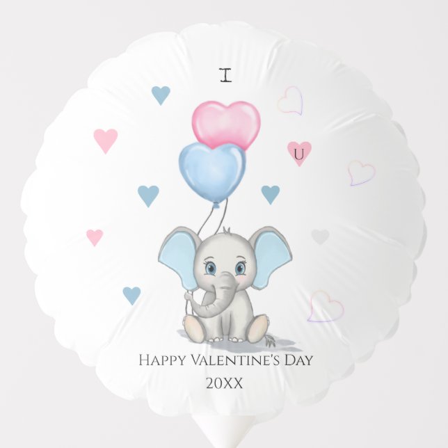 Cute Elephant Cartoon | Personalized Valentine's Balloon (Front)