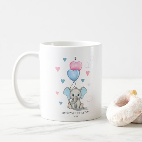 Cute Elephant Cartoon  Personalized Valentines Coffee Mug