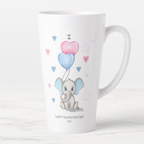 Cute Elephant Cartoon  Personalized Valentines Latte Mug