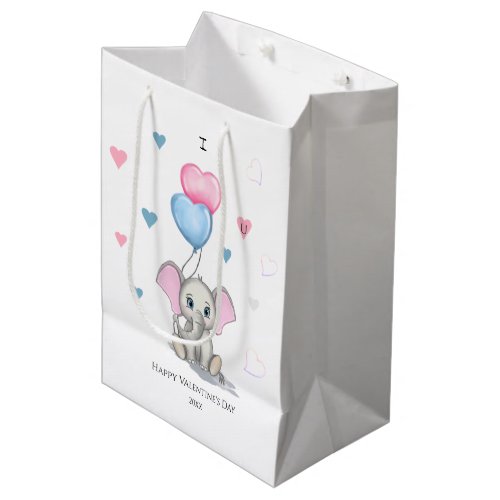 Cute Elephant Cartoon  Personalized Valentines M Medium Gift Bag