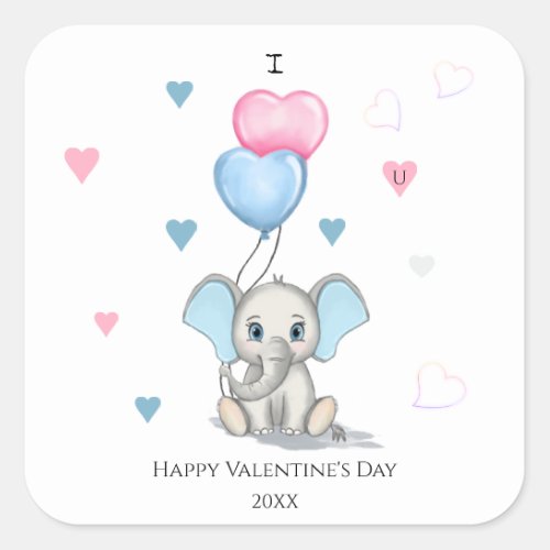 Cute Elephant Cartoon  Personalized Valentines Square Sticker
