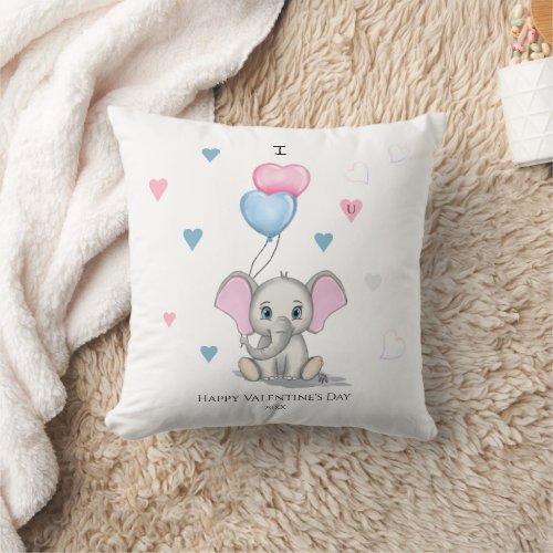 Cute Elephant Cartoon  Personalized Valentines T Throw Pillow