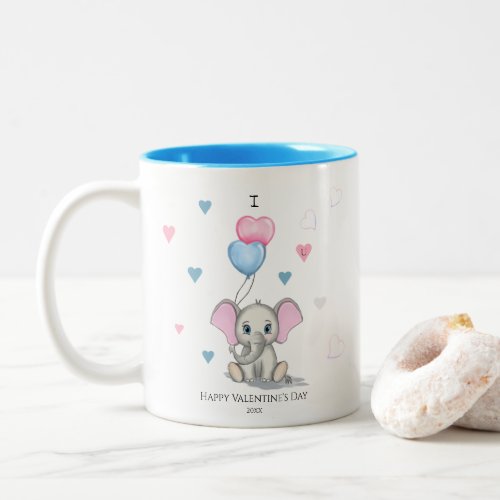 Cute Elephant Cartoon  Personalized Valentines T Two_Tone Coffee Mug