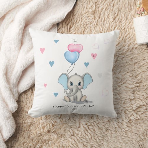 Cute Elephant Cartoon  Personalized Valentines Throw Pillow
