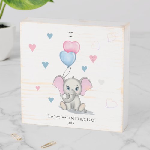 Cute Elephant Cartoon  Personalized Valentines W Wooden Box Sign