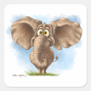 Cute Elephant Cartoon Square Sticker