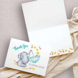 Cute Elephant Catching Falling Stars Baby Shower Letterpress Thank You Card