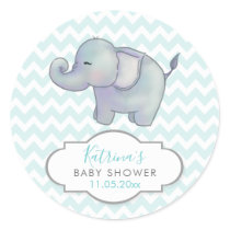 Cute Elephant | Chevron Blue Baby Shower Thank You Classic Round Sticker