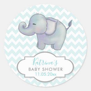 Cute Elephant   Chevron Blue Baby Shower Thank You Classic Round Sticker