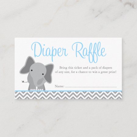 Cute Elephant Chevron Blue Diaper Raffle Ticket Enclosure Card