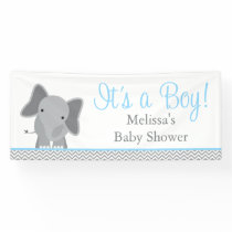 Cute Elephant Chevron Light Blue Baby Shower 6' Banner