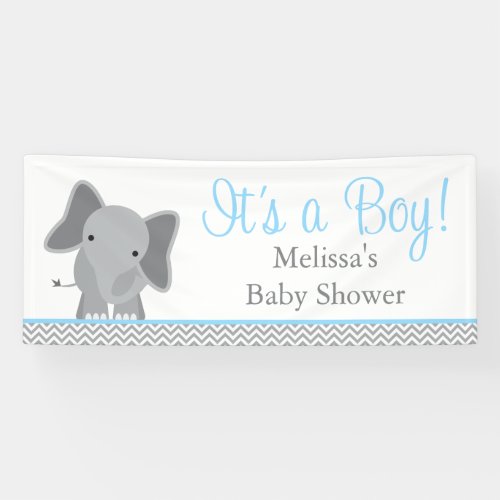 Cute Elephant Chevron Light Blue Baby Shower 6 Banner