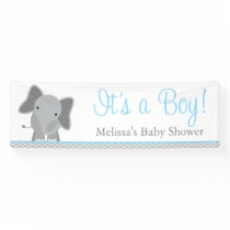 Cute Elephant Chevron Light Blue Baby Shower Banner