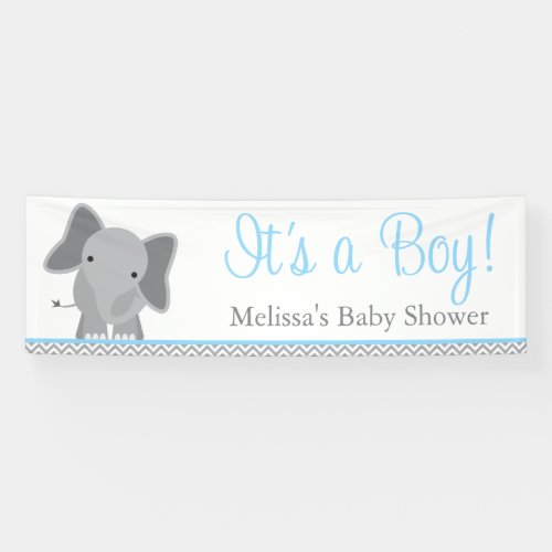 Cute Elephant Chevron Light Blue Baby Shower Banner