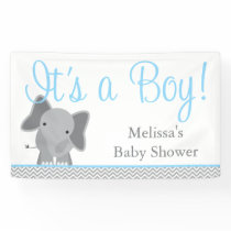 Cute Elephant Chevron Light Blue Baby Shower Banner