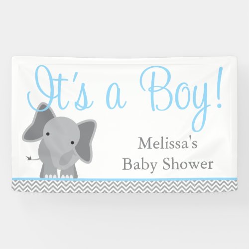 Cute Elephant Chevron Light Blue Baby Shower Banner