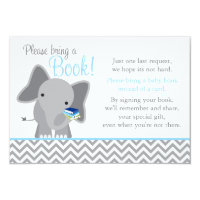 Cute Elephant Chevron Light Blue Baby Shower Book Card