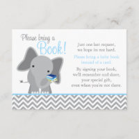 Cute Elephant Chevron Light Blue Baby Shower Book Enclosure Card