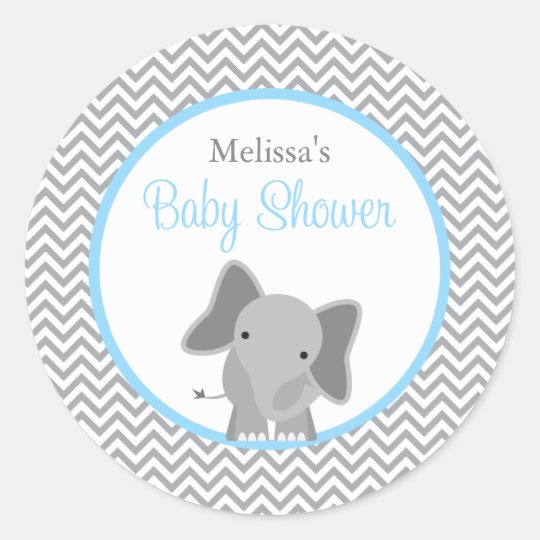 35 Blue Elephant Boy Cute Baby Shower Stickers Thank You Stickers