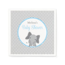 Cute Elephant Chevron Light Blue Baby Shower Paper Napkins
