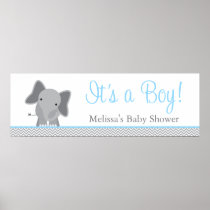 Cute Elephant Chevron Light Blue Baby Shower Poster