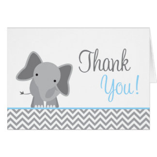 Cute Elephant Chevron Light Blue Thank You Card
