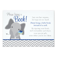 Cute Elephant Chevron Navy Blue Baby Shower Book Card
