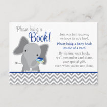 Cute Elephant Chevron Navy Blue Baby Shower Book Enclosure Card