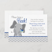 Cute Elephant Chevron Navy Blue Baby Shower Book Enclosure Card (Front/Back)
