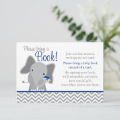 Cute Elephant Chevron Navy Blue Baby Shower Book Enclosure Card (Standing Front)
