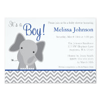 Cute Elephant Chevron Navy Blue Baby Shower Card