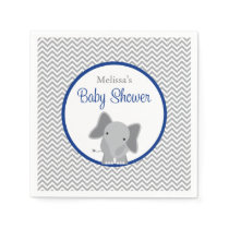 Cute Elephant Chevron Navy Blue Baby Shower Napkins