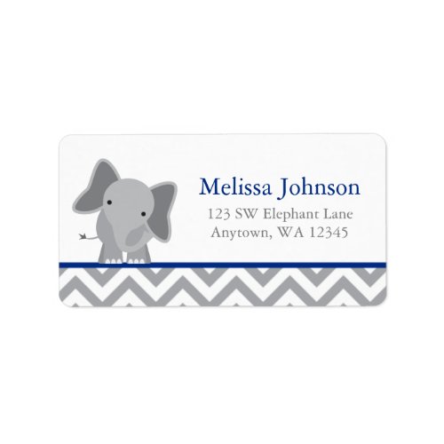 Cute Elephant Chevron Navy Blue Label