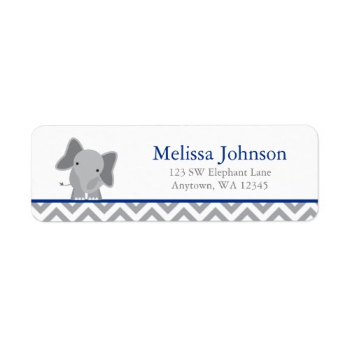 Cute Elephant Chevron Navy Blue Label