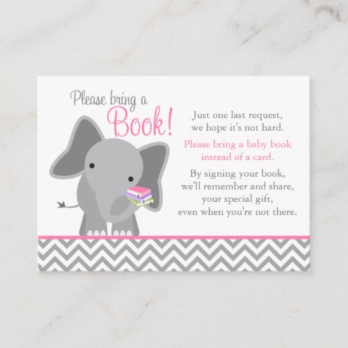 Cute Elephant Chevron Pink Baby Shower Book Card