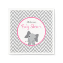 Cute Elephant Chevron Pink Baby Shower Paper Napkins