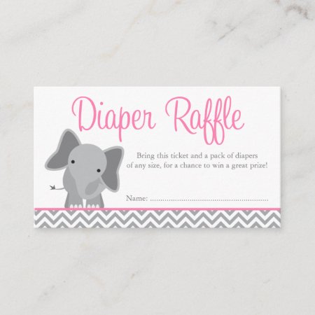 Cute Elephant Chevron Pink Diaper Raffle Ticket Enclosure Card