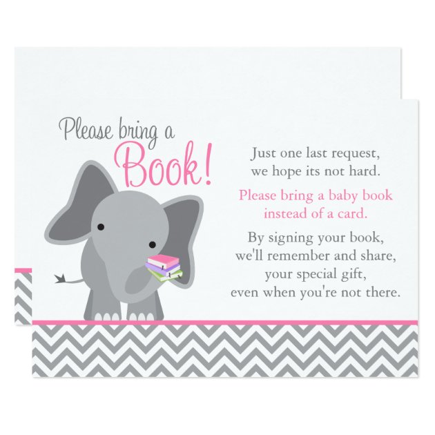 Cute Elephant Chevron Pink Girl Baby Shower Book Invitation