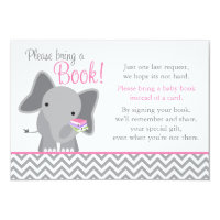 Cute Elephant Chevron Pink Girl Baby Shower Book Card