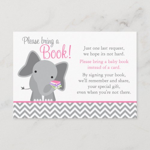 Cute Elephant Chevron Pink Girl Baby Shower Book Enclosure Card