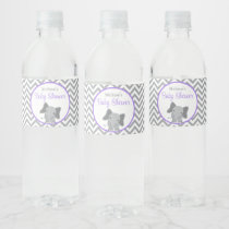 Cute Elephant Chevron Purple Baby Shower Water Bottle Label