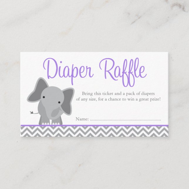 Cute Elephant Chevron Purple Diaper Raffle Ticket Enclosure Card (Front)