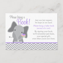 Cute Elephant Chevron Purple Girl Baby Shower Book Enclosure Card