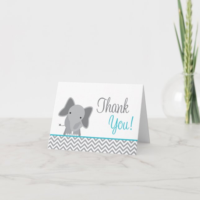 Cute Elephant Chevron Teal Thank You (Front)