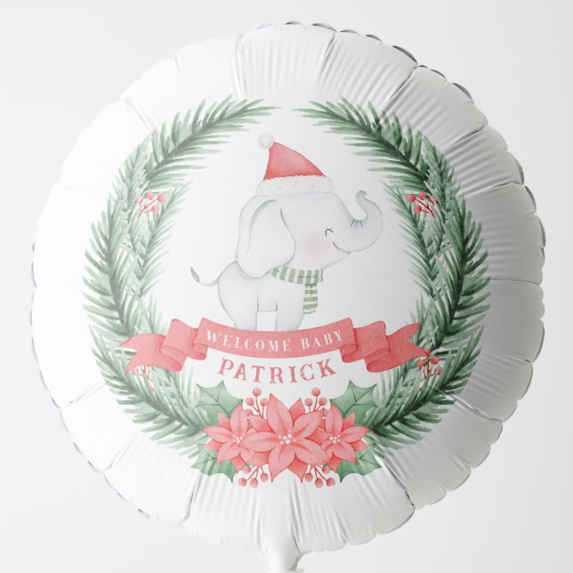 Cute Elephant | Christmas Baby Shower  Balloon (Front)