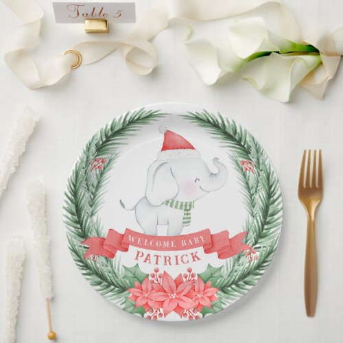 Cute Elephant  Christmas Baby Shower  Paper Plates