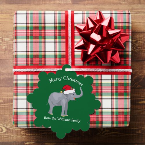 Cute Elephant Christmas Custom Green From Gift Ornament Card