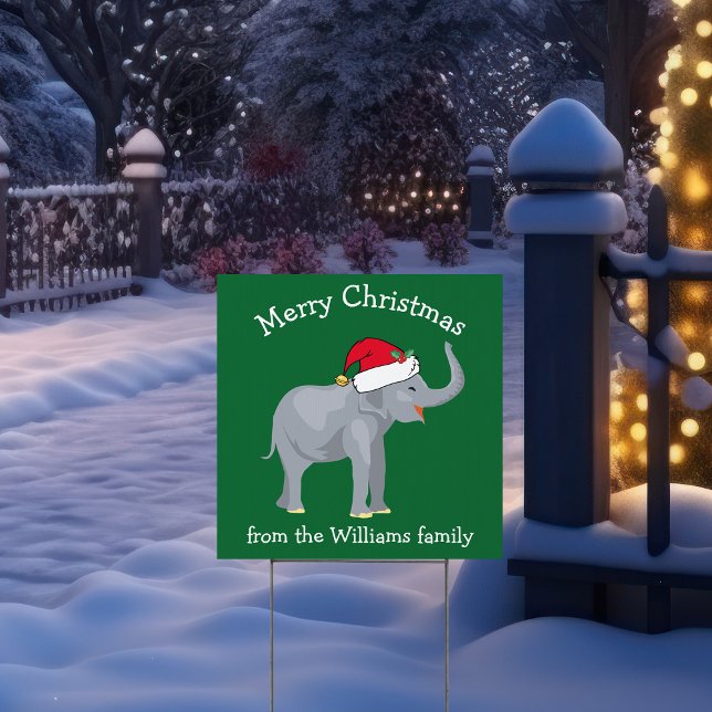 Cute Elephant Christmas Custom Green Yard Sign (Creator Uploaded)