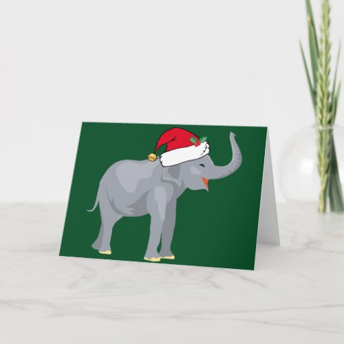 Cute Elephant Christmas in Santa Hat Holiday Card