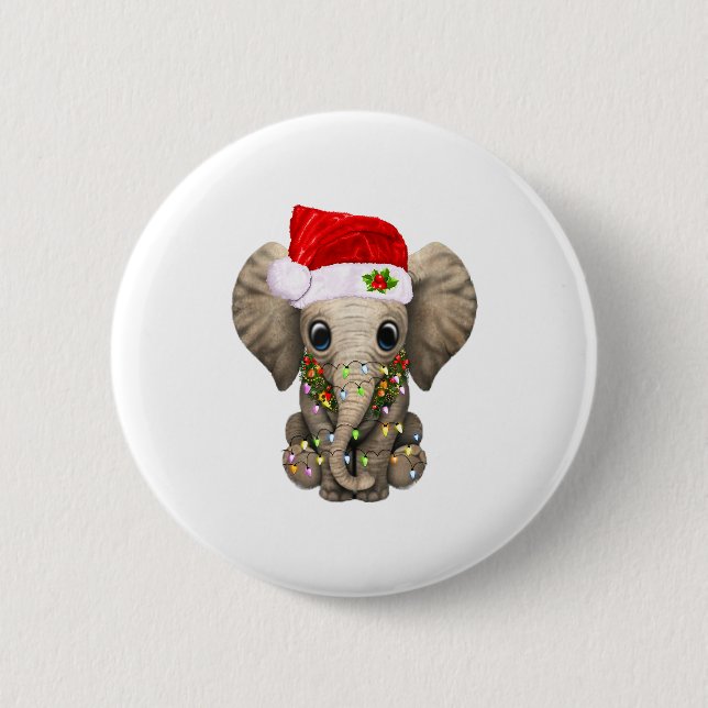 Cute Elephant Christmas Light Funny Elephant Lover Button (Front)